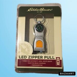 📚 NEW Vintage EDDIE BAUER Hiker Compass/Thermometer/LED Flashlight Zipper Pull